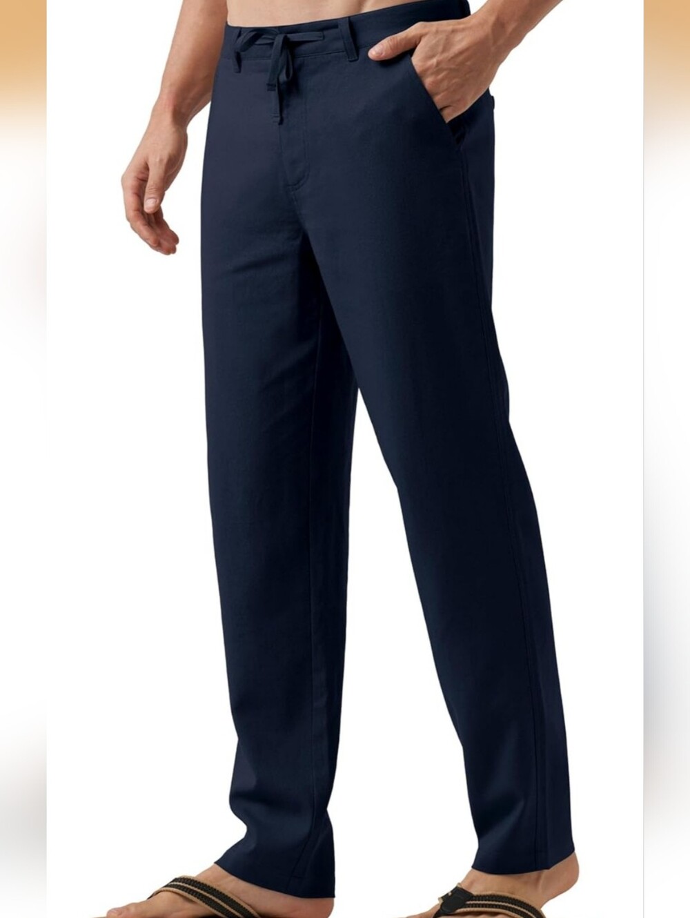 Men's Linen Blend New Summer Pants 34x32 Navy Blue